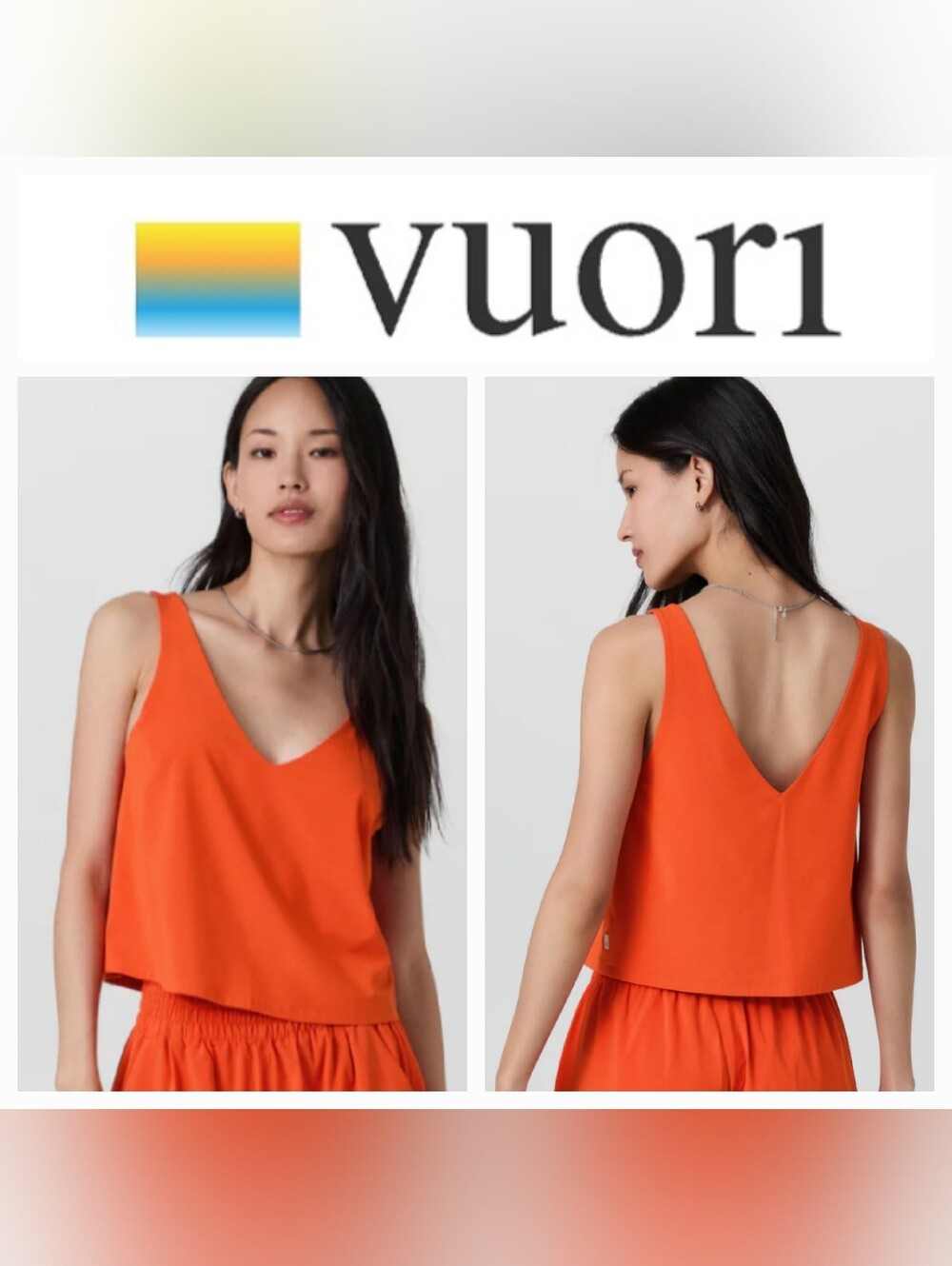Vuori Villa Cropped Double Layer Tank Bright Poppy Orange Sz L